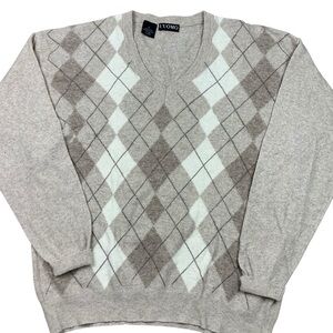 Vintage 90s L’UOMO wool Argyle tan and cream sweater made in Italy size large